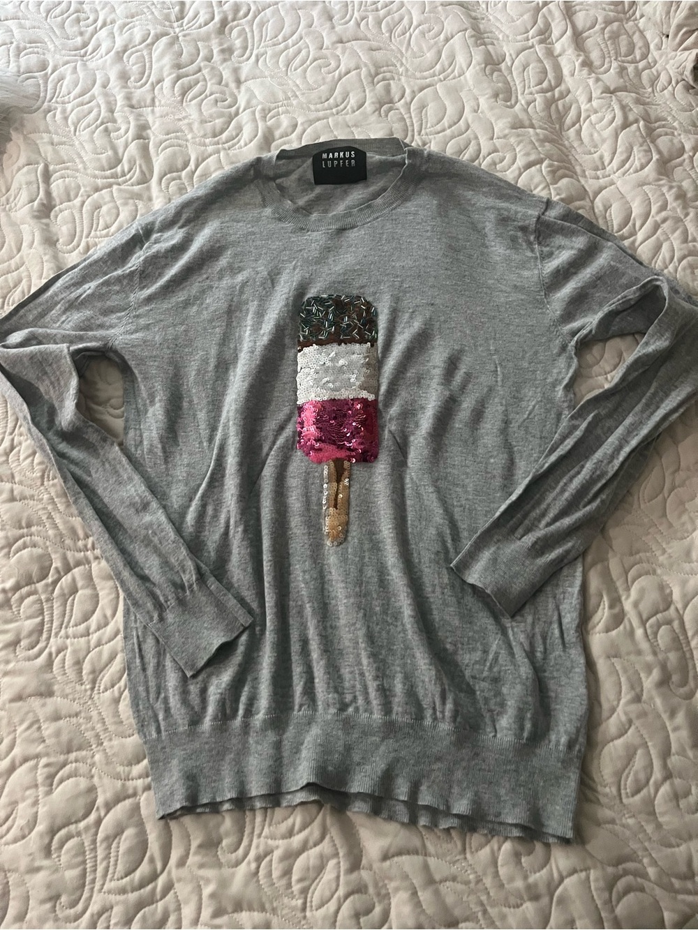 Markus Lupfer Light Gray Logo Crewneck Sweater Size Medium